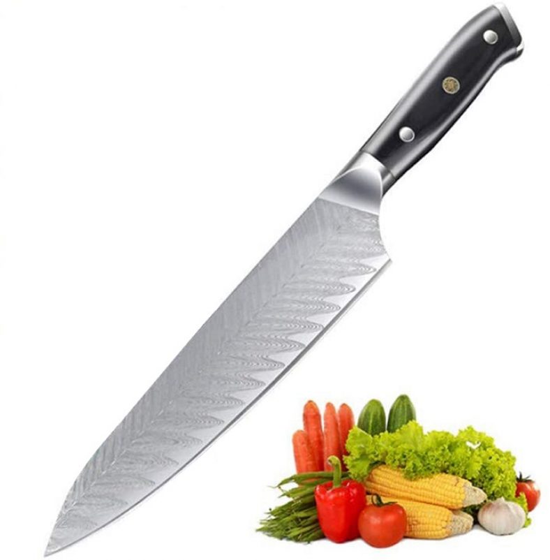 Chef's knife with fresh vegetables