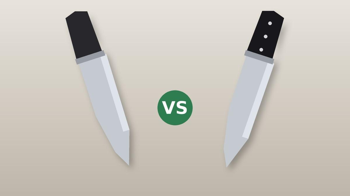 Illustration of two chef's knives facing each other for a Cangshan vs Henckels comparison