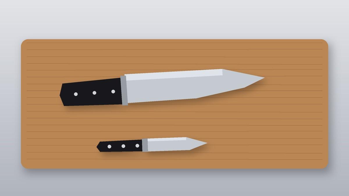 Illustration of a forged German chef's knife and paring knife with riveted handles