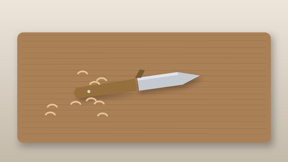 Illustration of a traditional Japanese friction folding knife with wood shavings