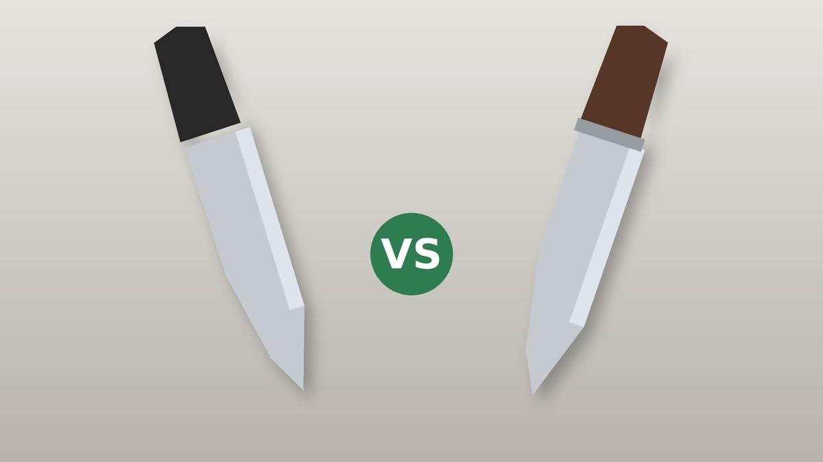 Illustration of two knives facing each other for a Kamikoto vs Shun comparison