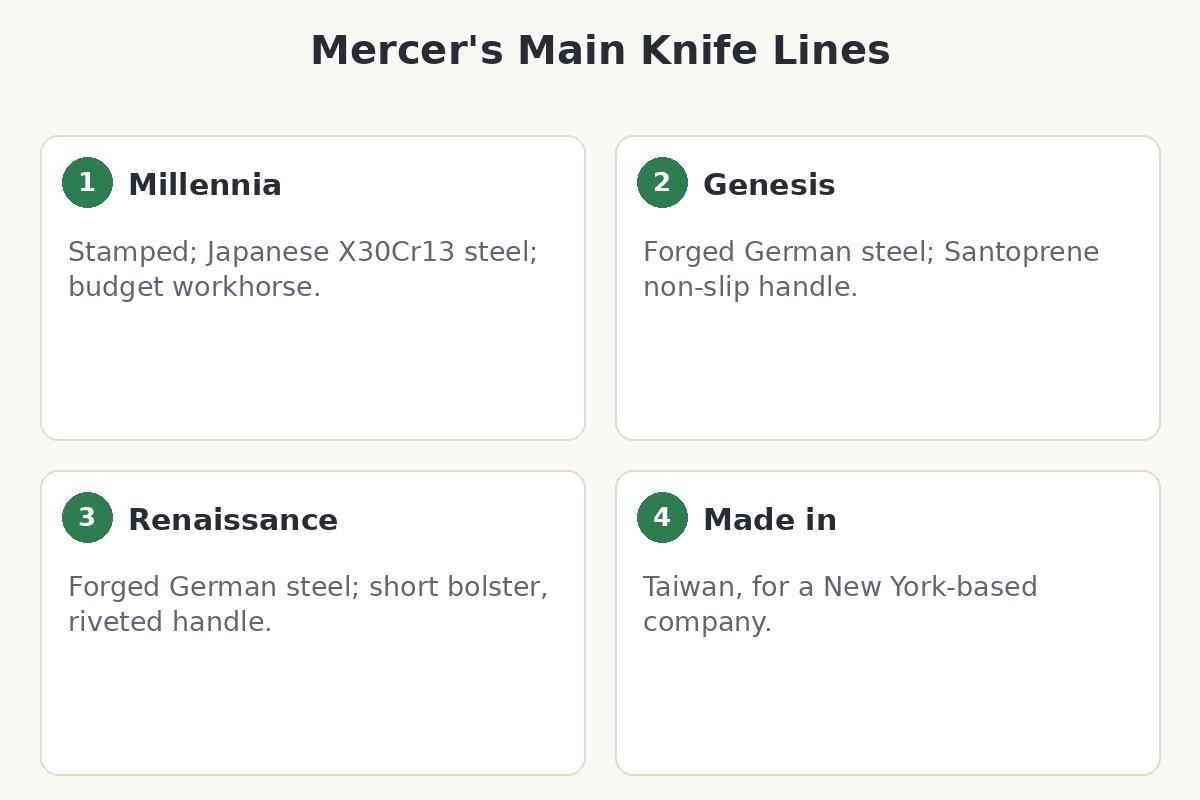 Diagram of Mercer's main knife lines: Millennia, Genesis and Renaissance