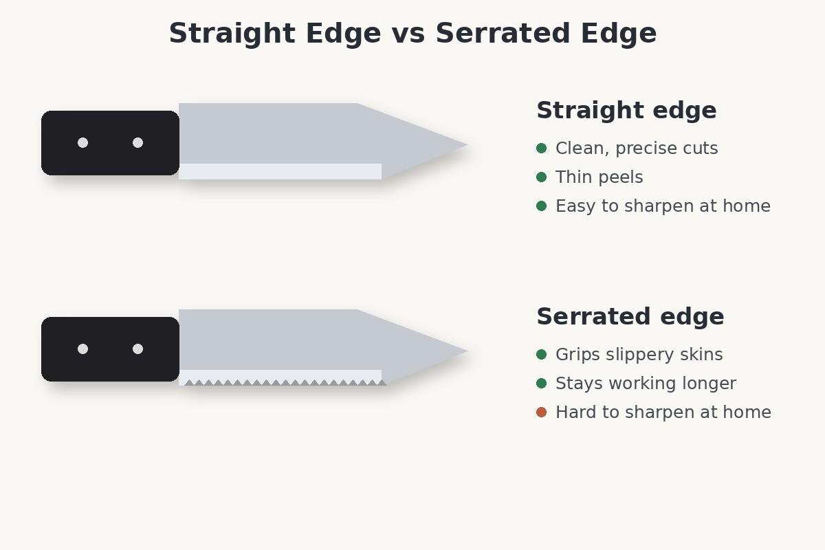 Straight edge and serrated edge paring knives compared with pros and cons