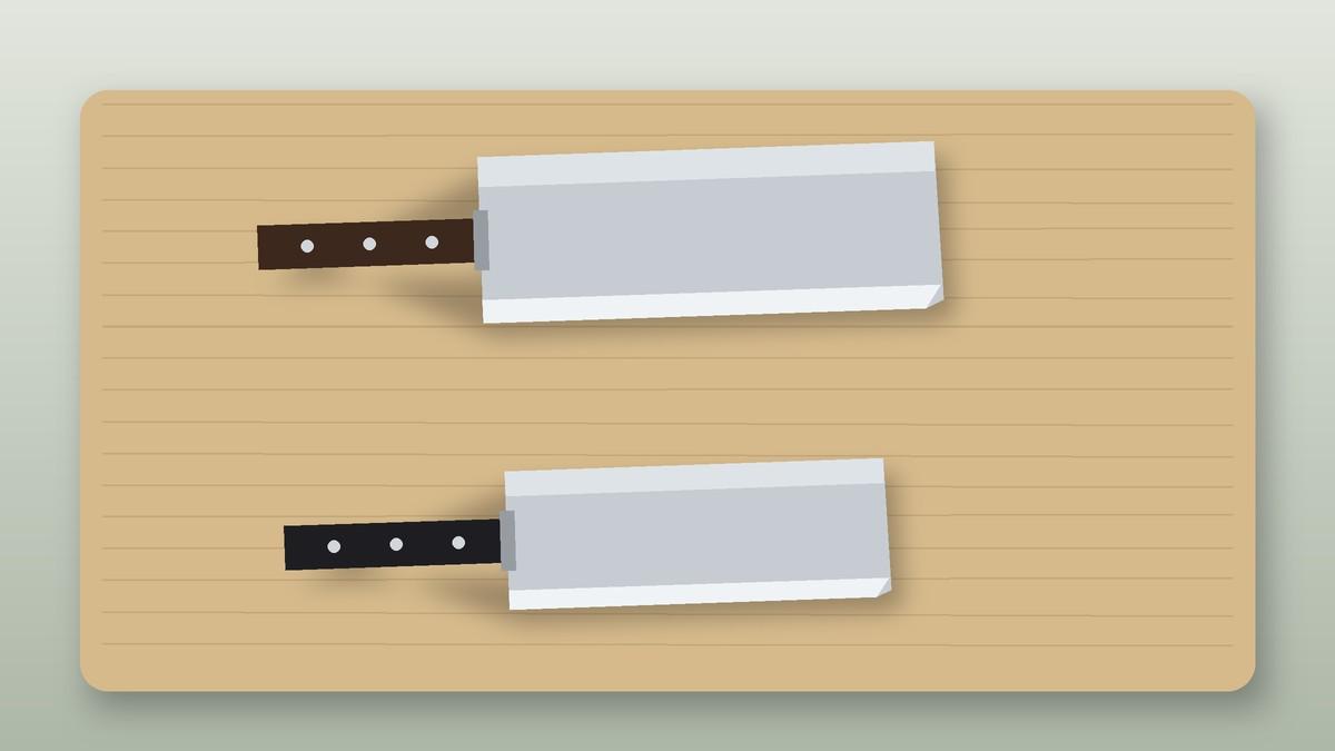 Illustration of an usuba and a nakiri vegetable knife on a cutting board