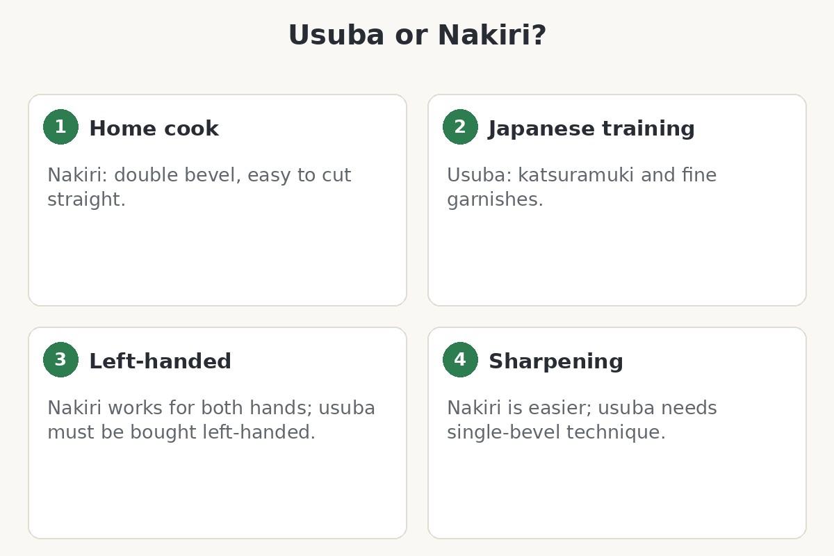 Diagram helping you choose between an usuba and a nakiri knife