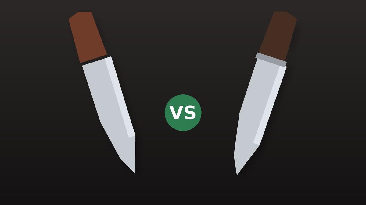 Illustration of two Japanese chef's knives facing each other for a Yoshihiro vs Shun comparison